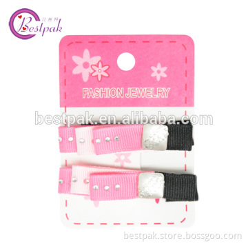 pink small grosgrain ribbon decorative with beads hair pins for kids